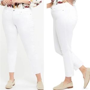 77. PLUS NYDJ‎ Sheri Slim NWT Lift Tuck Raw Hem White Ankle Pants Size 22W & 24W